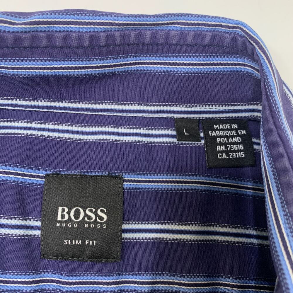 Vintage Hugo Boss Shirt Mens L Large Windsor Slim Fit Long Sleeve Striped Y2K - Picture 3 of 7